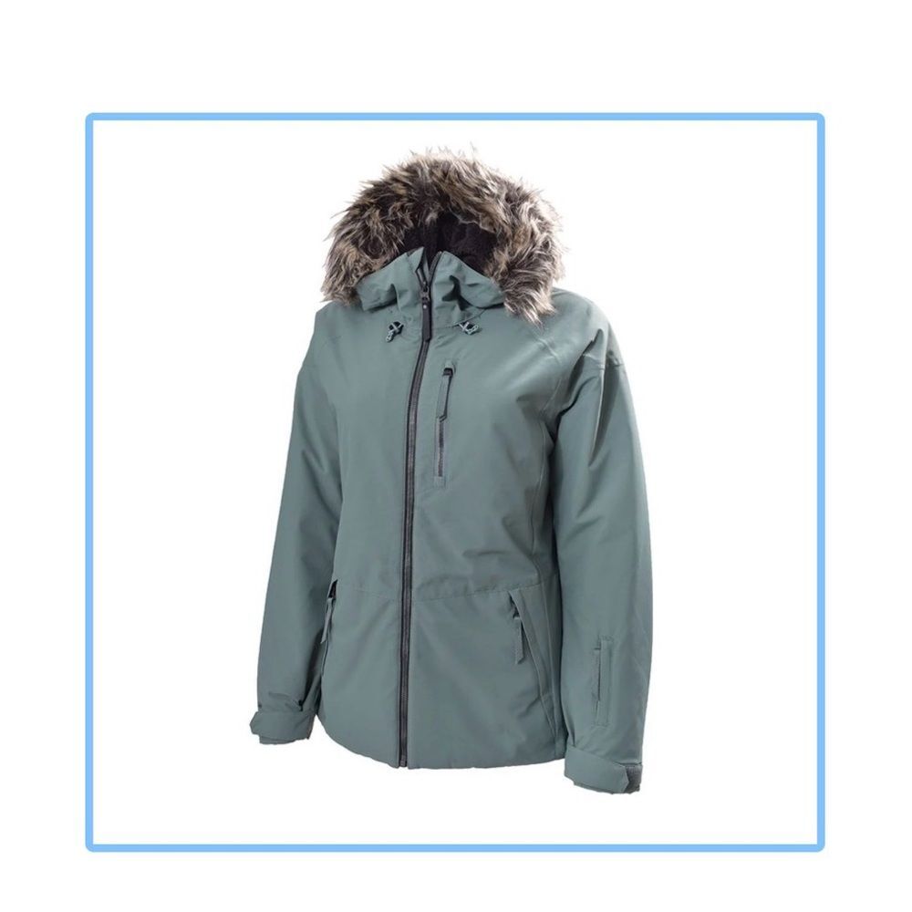 O'Neill Dark Green Hooded Puffer Jacket with Faux Fur 1xl NWT